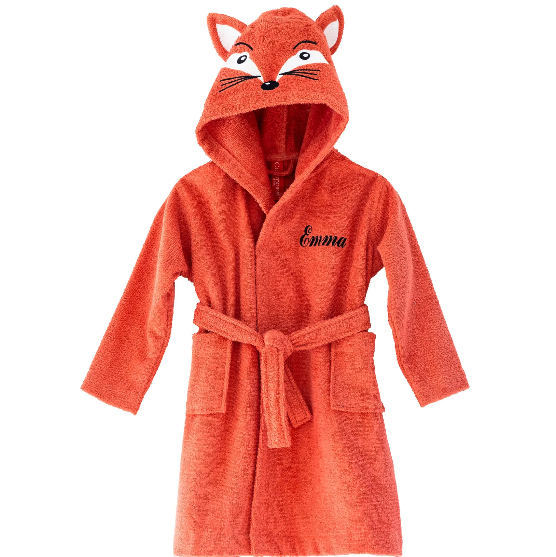 Personaliseerbare "vos" kinderbadjas met kap, katoenen badstof - 340 g/m²