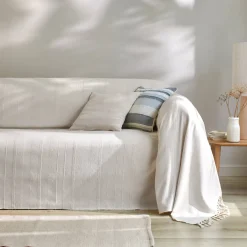 Plaid of sprei, effen katoen met artisanaal weefsel