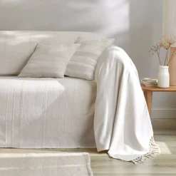 Plaid of sprei, effen katoen met artisanaal weefsel