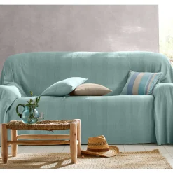 Plaid of sprei, effen katoen met artisanaal weefsel