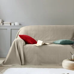 Plaid of sprei, effen katoen met artisanaal weefsel