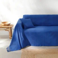 Plaid of sprei, effen katoen met artisanaal weefsel