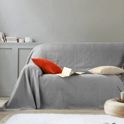 Plaid of sprei, effen katoen met artisanaal weefsel
