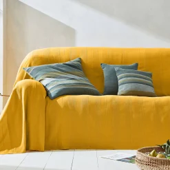 Plaid of sprei, effen katoen met artisanaal weefsel