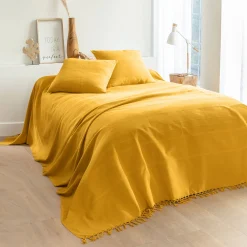 Plaid of sprei, effen katoen met artisanaal weefsel