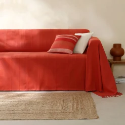 Plaid of sprei, effen katoen met artisanaal weefsel