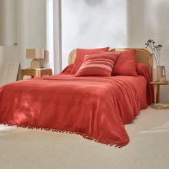 Plaid of sprei, effen katoen met artisanaal weefsel