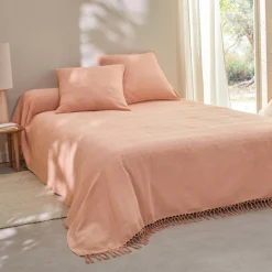 Plaid of sprei, effen katoen met artisanaal weefsel