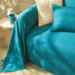 Plaid of sprei, effen katoen met artisanaal weefsel