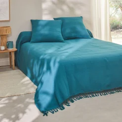 Plaid of sprei, effen katoen met artisanaal weefsel