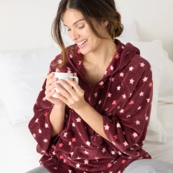 Poncho in fleece met pluchetouch en kap