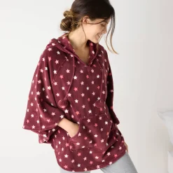 Poncho in fleece met pluchetouch en kap