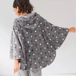 Poncho in fleece met pluchetouch en kap