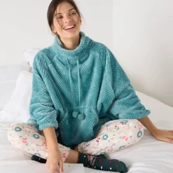 Poncho in fleecetricot met textuur, opstaande kraag