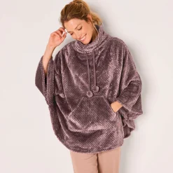 Poncho in fleecetricot met textuur, opstaande kraag
