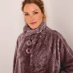 Poncho in fleecetricot met textuur, opstaande kraag