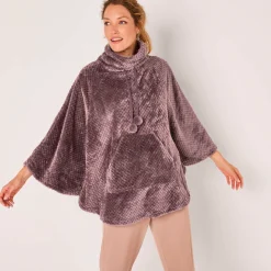 Poncho in fleecetricot met textuur, opstaande kraag