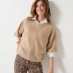 Poncho trui met mouwen op ellebooglengte