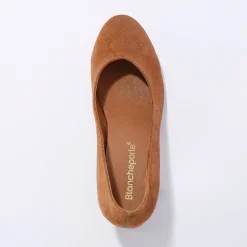 Pumps in splitleer met afgeronde neus