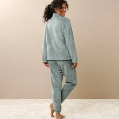 Pyjama in fleece, jasje met rits en pompons