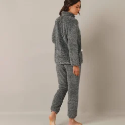 Pyjama in fleece, jasje met rits en pompons
