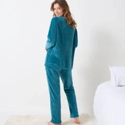Pyjama in fleece met 'bonheur' borduursel, lange mouwen
