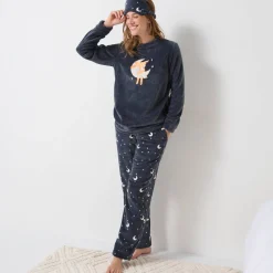 Pyjama in fleece met 'hertenkalf' print, lange mouwen + bijpassend masker