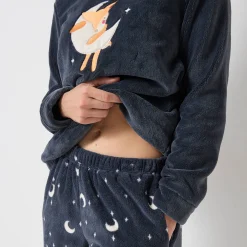 Pyjama in fleece met 'hertenkalf' print, lange mouwen + bijpassend masker