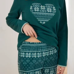 Pyjama in fleece met lange mouwen en hartprint