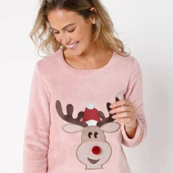 Pyjama in fleece met lange mouwen met 'rendier' motief
