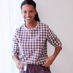 Pyjama in fleece met pied-de-coq print
