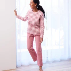 Pyjama in fleece met pied-de-coq print
