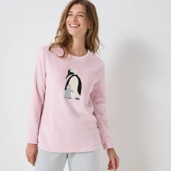 Pyjama in fleece met 'pinguïn' motief, lange mouwen