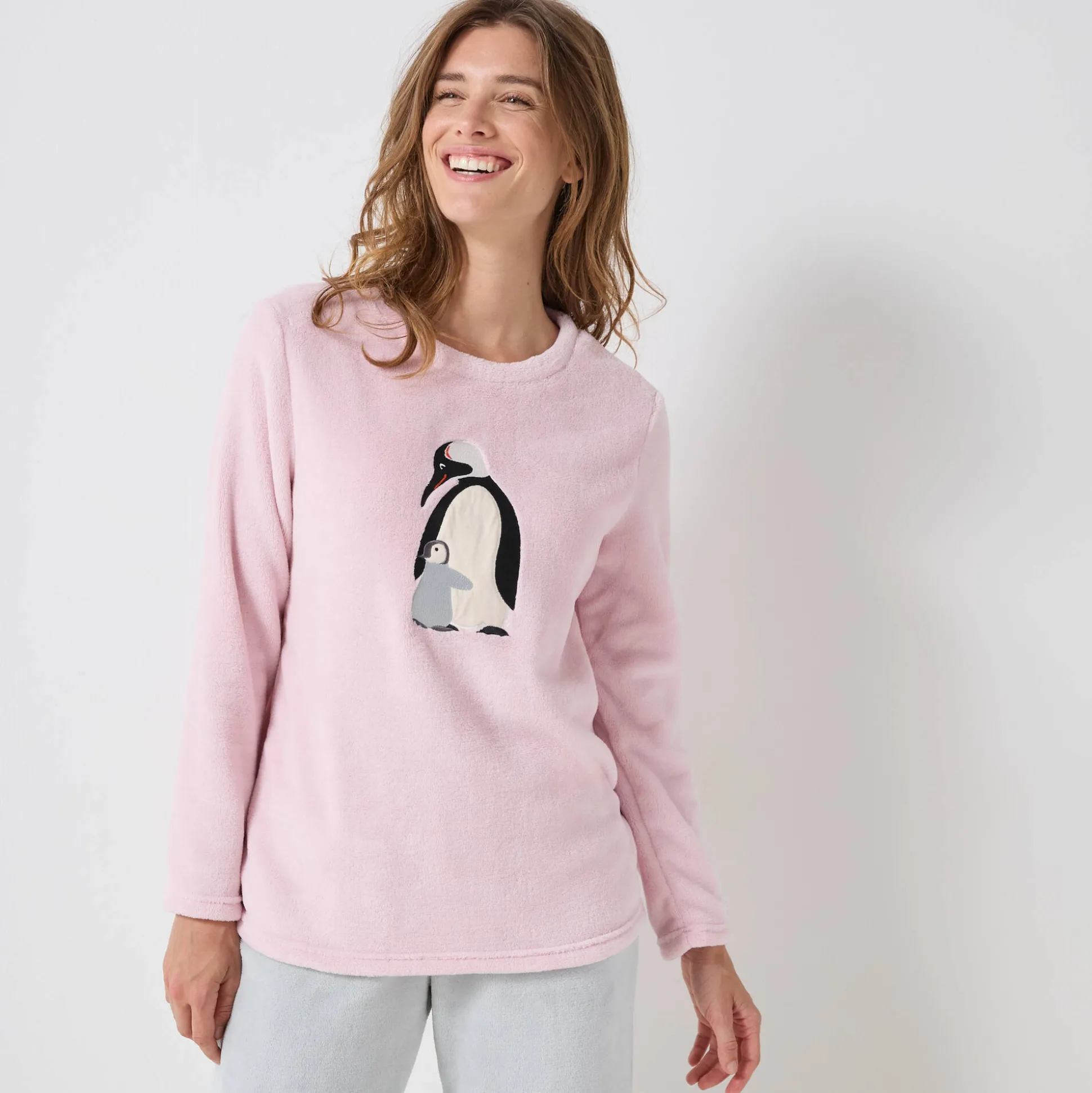 Pyjama in fleece met 'pinguïn' motief, lange mouwen