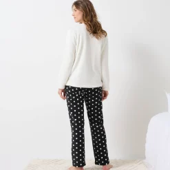 Pyjama in fleece met pluchetouch, hartjes- en stippenmotief
