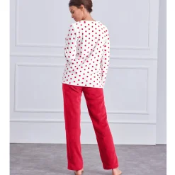 Pyjama in fleece met stippenprint, pluchetouch en lange mouwen