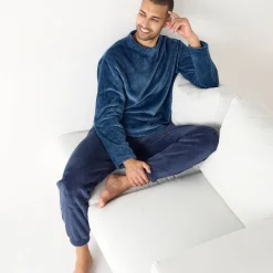 Pyjama in fleecetricot met textuur, pluchen touch