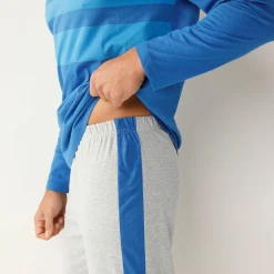 Pyjama in katoen, geplaatste strepen, ronde hals