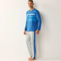 Pyjama in katoen, geplaatste strepen, ronde hals