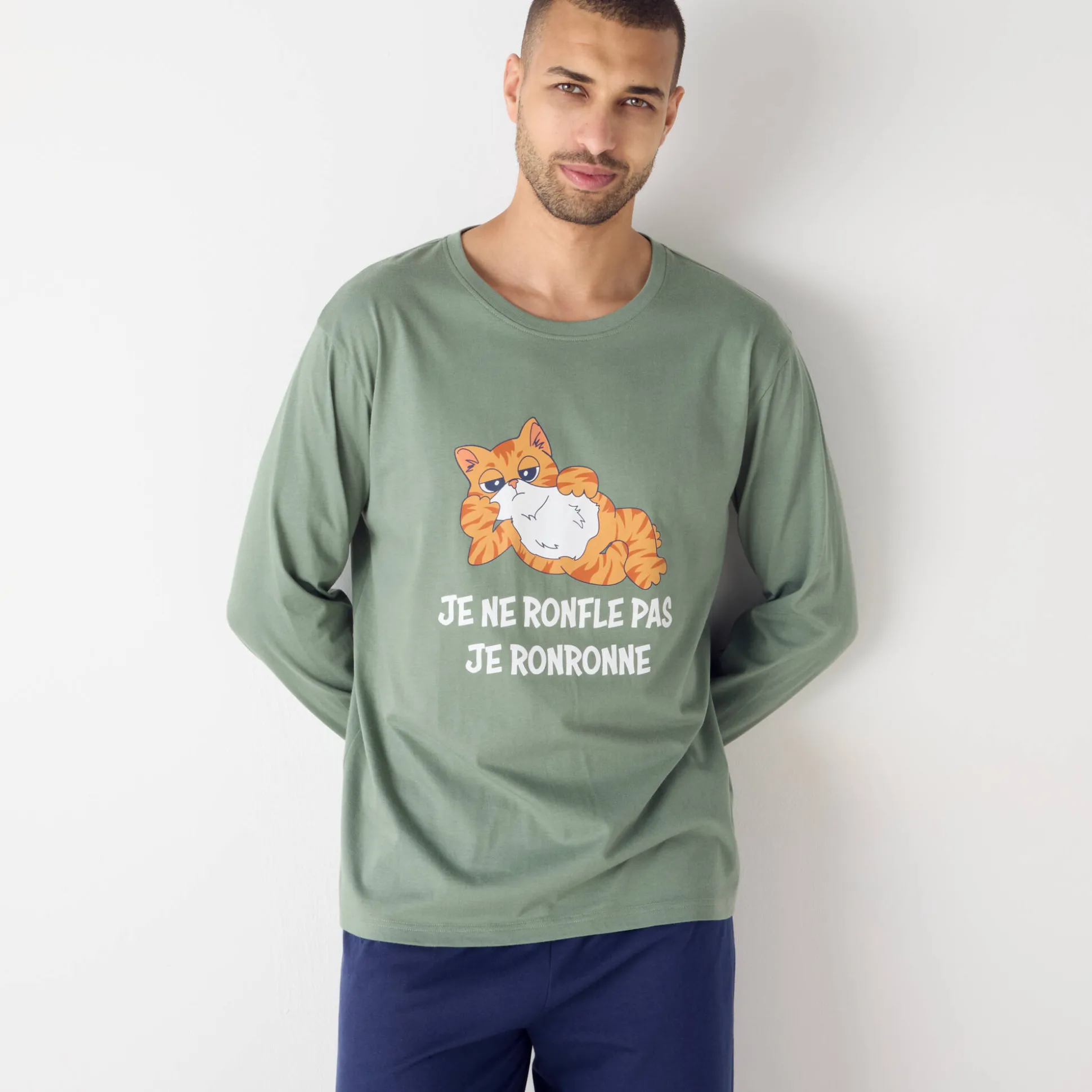Pyjama in katoen met opdruk, lange mouwen