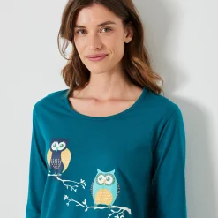 Pyjama in katoen met uilenprint en lange mouwen