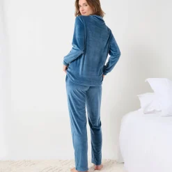 Pyjama in velours met gekruiste hals en lange mouwen