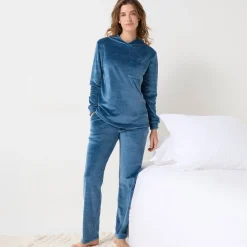 Pyjama in velours met gekruiste hals en lange mouwen