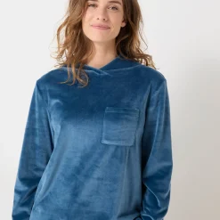 Pyjama in velours met gekruiste hals en lange mouwen