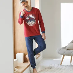 Pyjama met contrasterende V-hals en lange mouwen