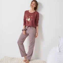 Pyjama met 'eenden' print en vichy in katoen-flanel + bijpassende scrunchy