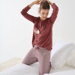 Pyjama met 'eenden' print en vichy in katoen-flanel + bijpassende scrunchy