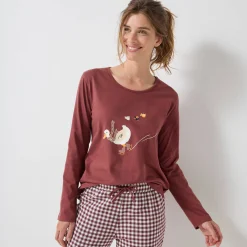 Pyjama met 'eenden' print en vichy in katoen-flanel + bijpassende scrunchy