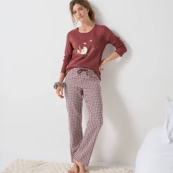 Pyjama met 'eenden' print en vichy in katoen-flanel + bijpassende scrunchy