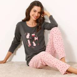 Pyjama met 'kat' print